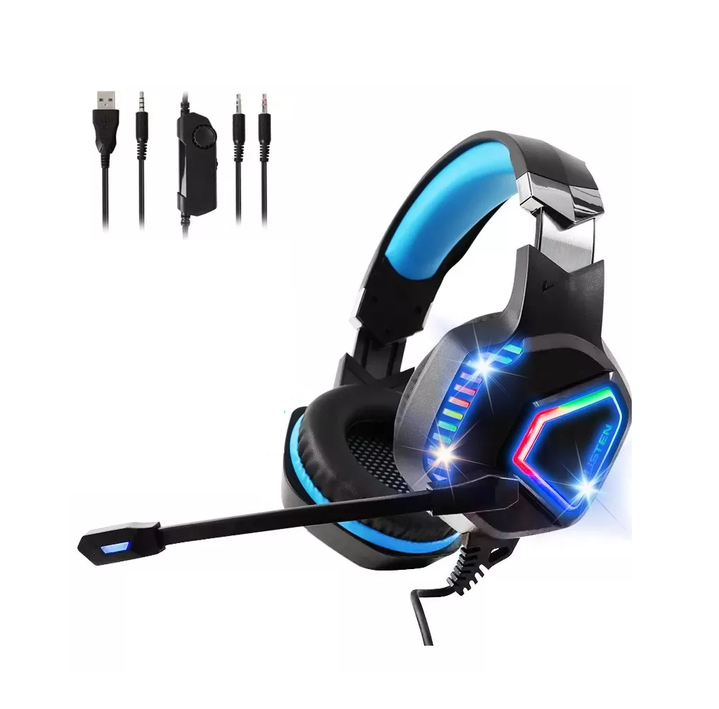 Audífonos Gamer Alámbricos Diadema Con Juegos Mic Negro/Luz Azul