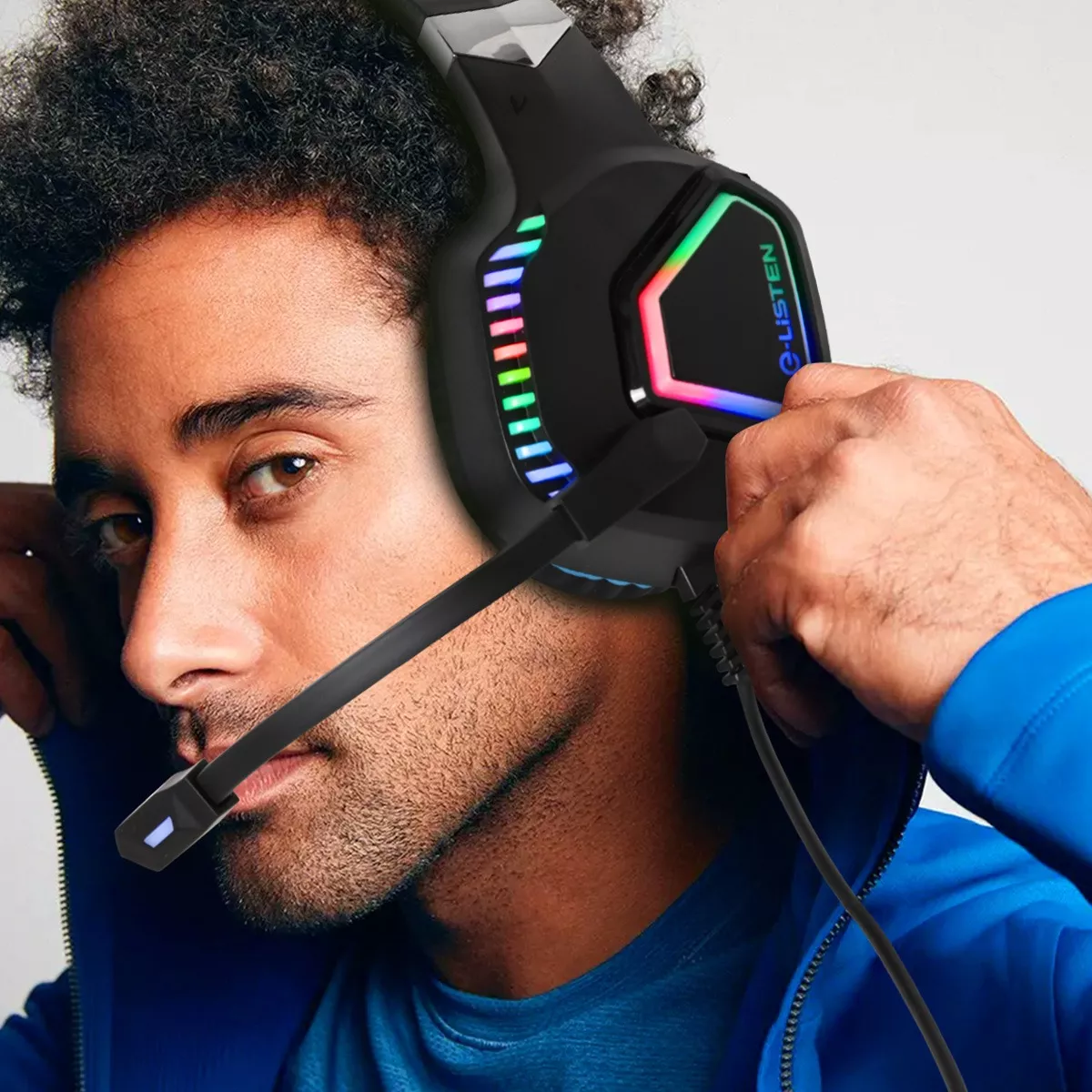 Audífonos Gamer Alámbricos Diadema Con Juegos Mic Negro/Luz Azul