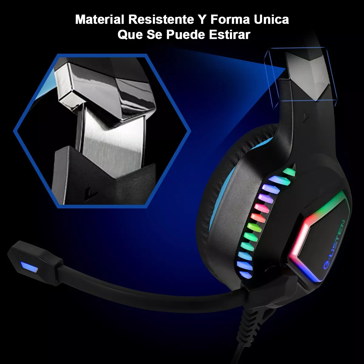 Audífonos Gamer Alámbricos Diadema Con Juegos Mic Negro/Luz Azul