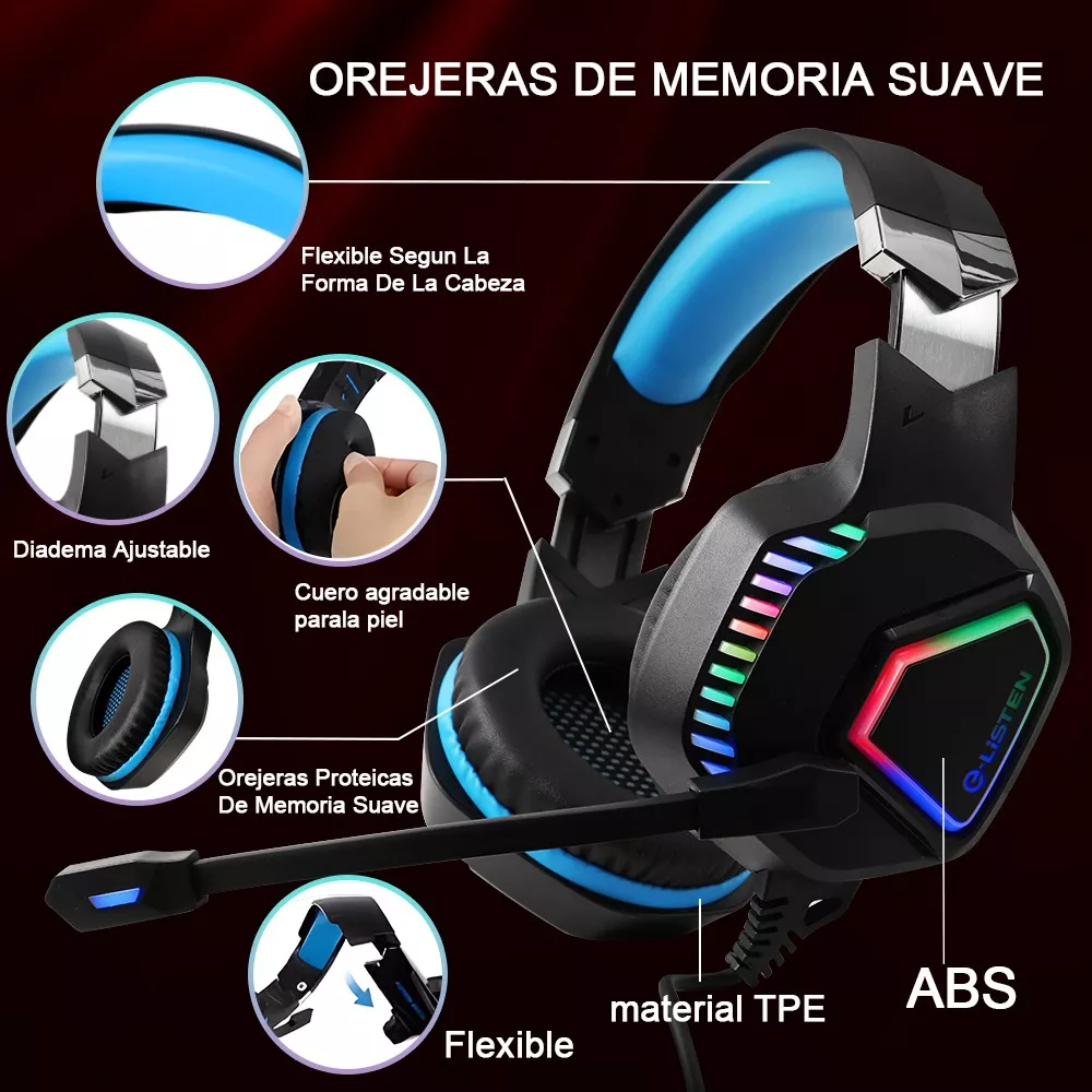 Audífonos Gamer Alámbricos Diadema Con Juegos Mic Negro/Luz Azul