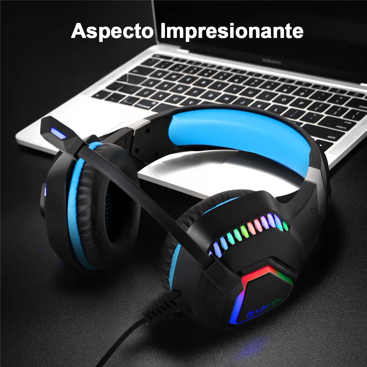 Audífonos Gamer Alámbricos Diadema Con Juegos Mic Negro/Luz Azul