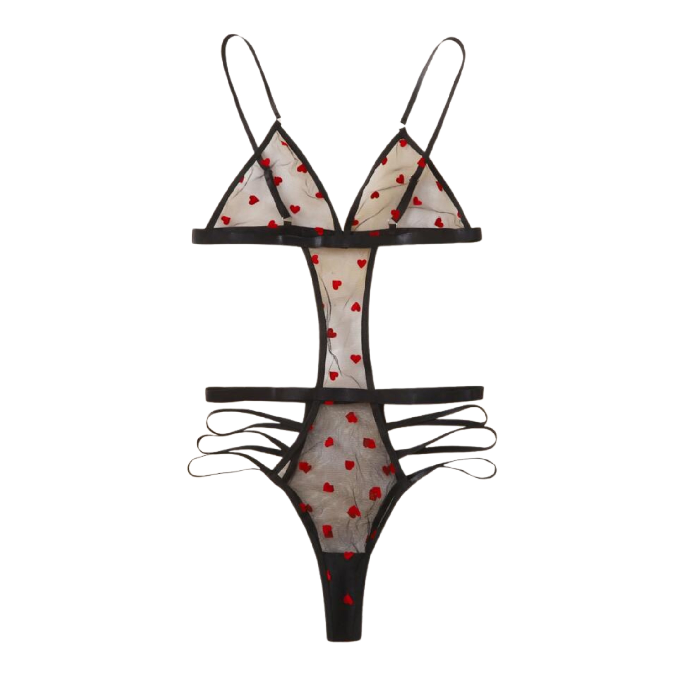 Body teddy de malla transparente con estampado de corazón para mujer