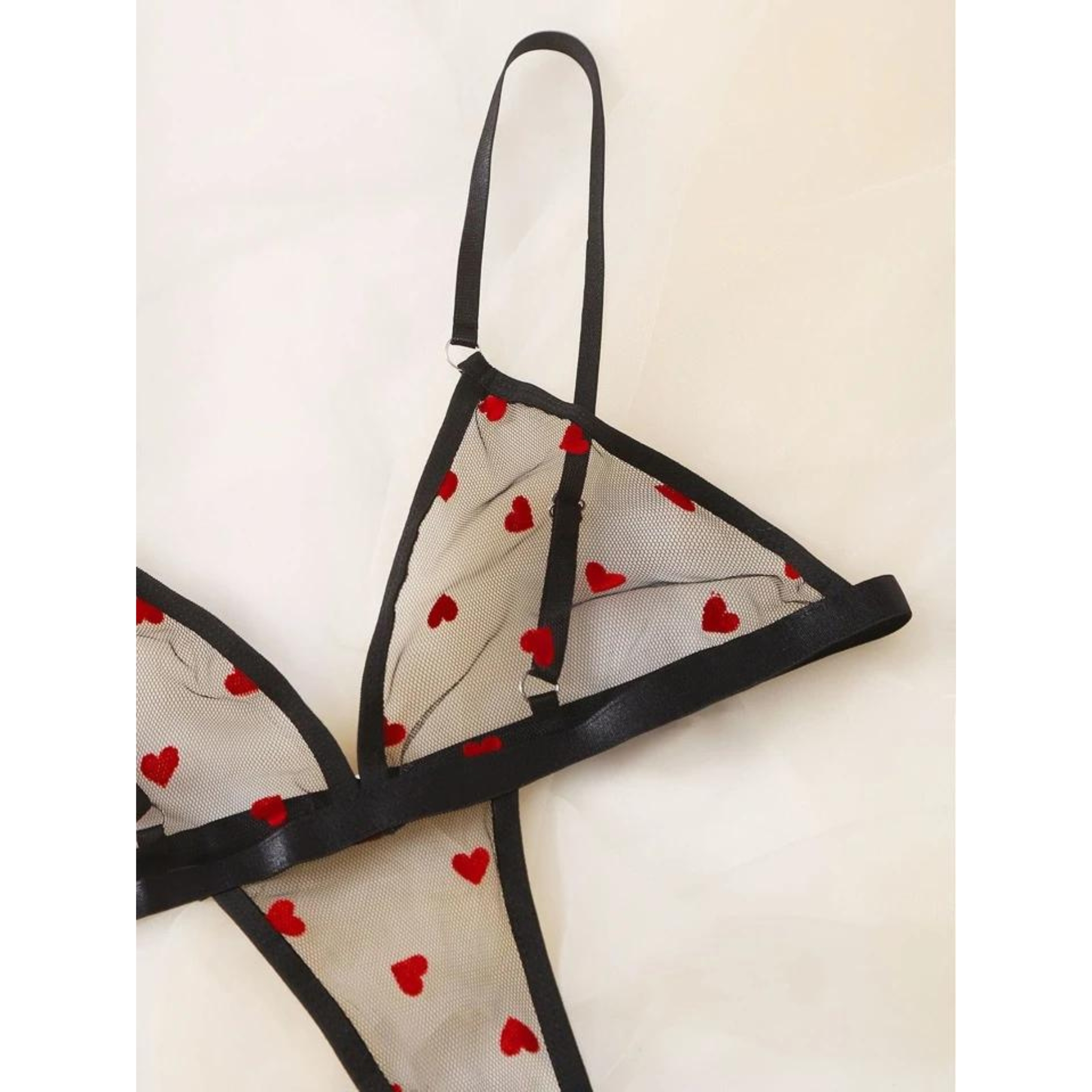 Body teddy de malla transparente con estampado de corazón para mujer