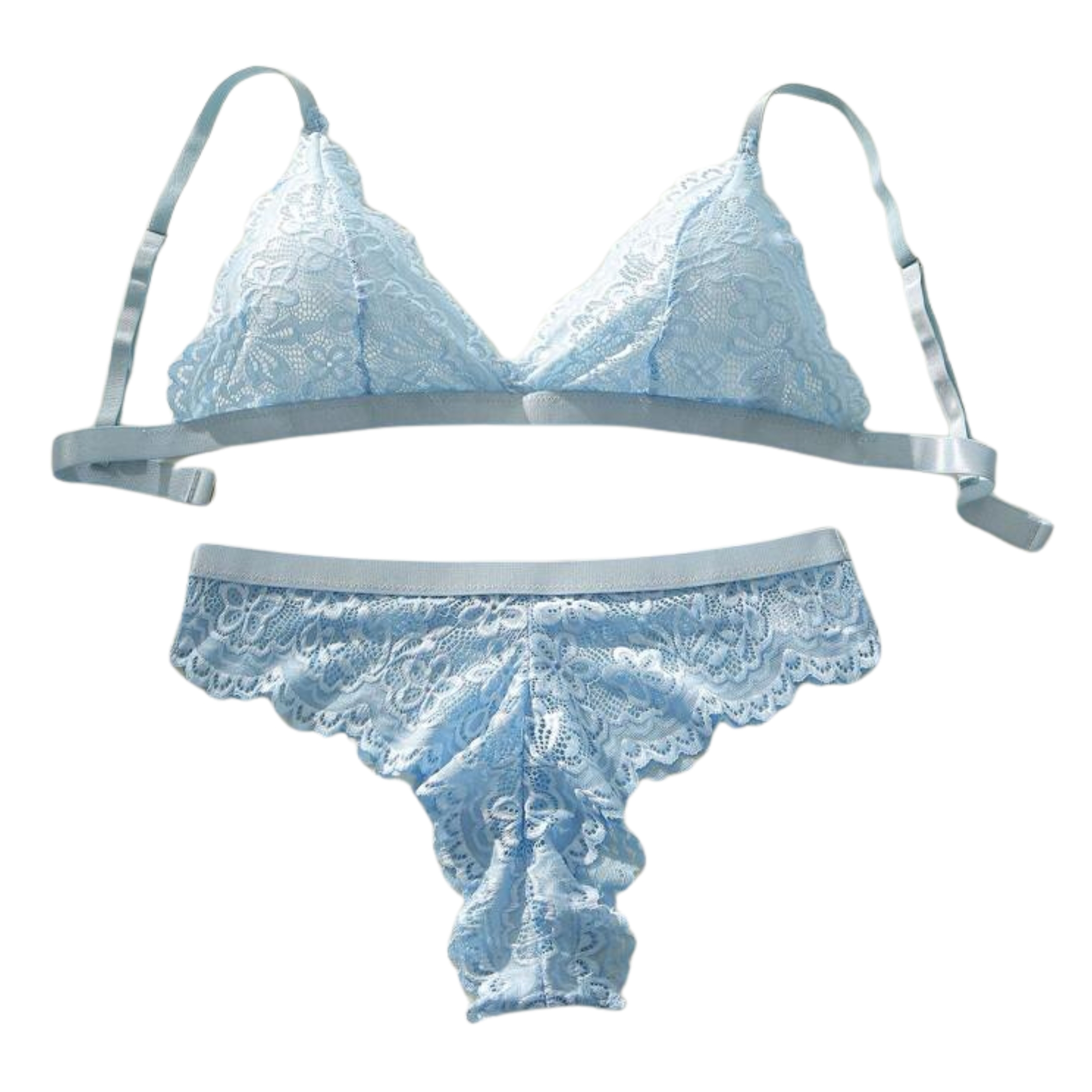 Set de lencería con encaje floral semitransparente con sujetador ajustable para mujer