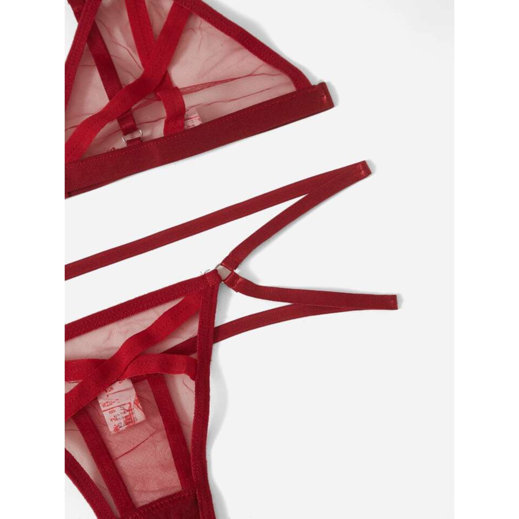 Set de lencería diseño de tiras cruzada de malla transparente para mujer