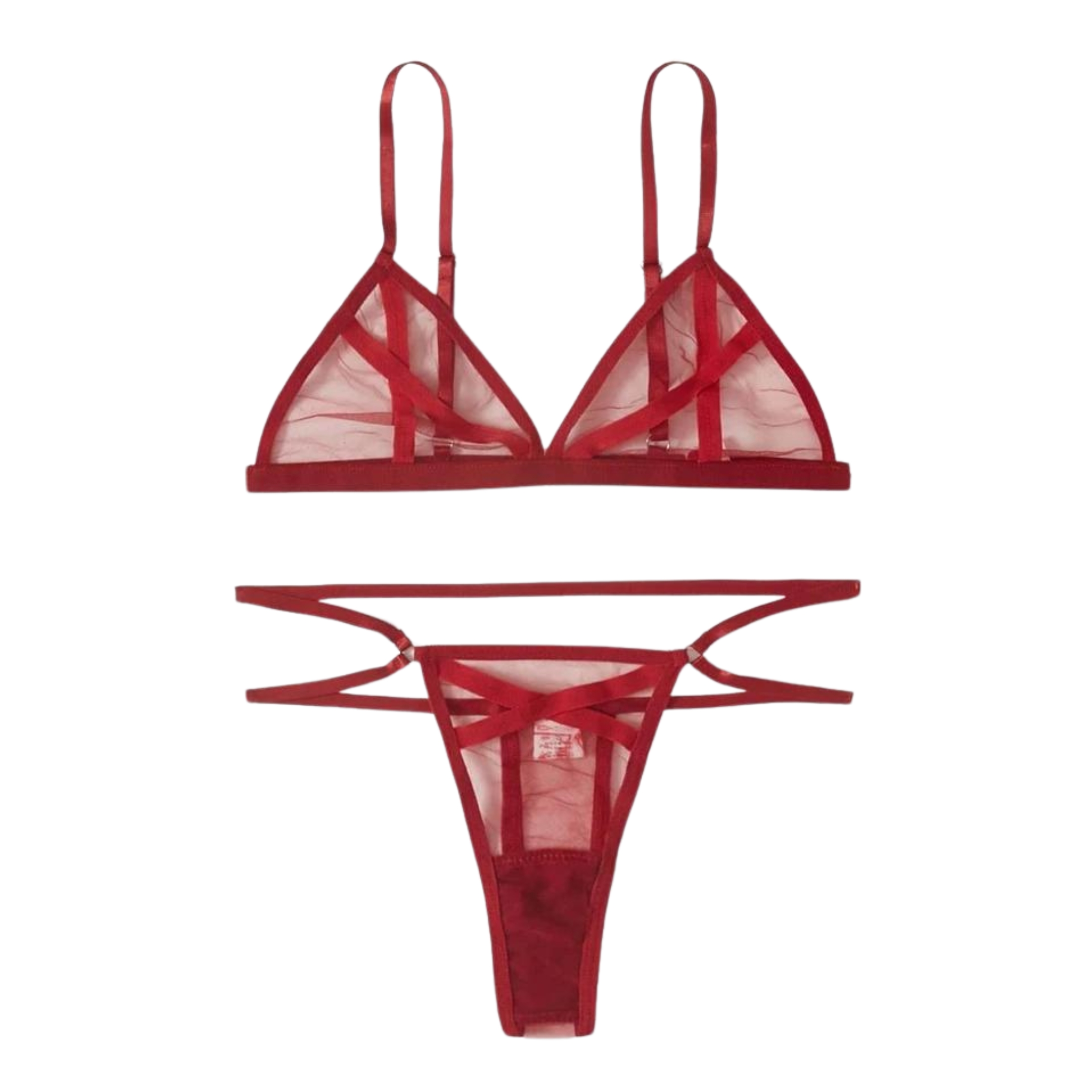 Set de lencería diseño de tiras cruzada de malla transparente para mujer