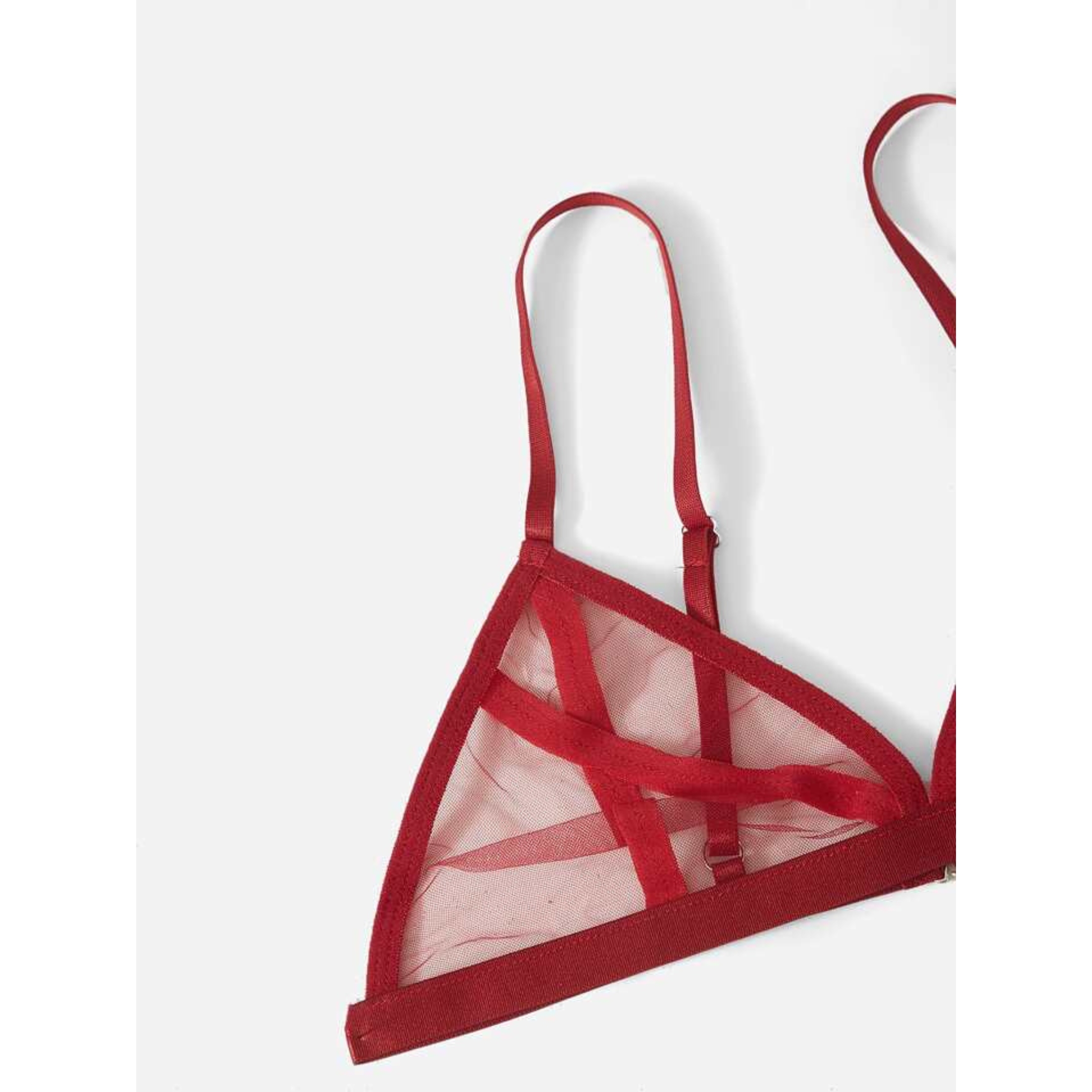 Set de lencería diseño de tiras cruzada de malla transparente para mujer