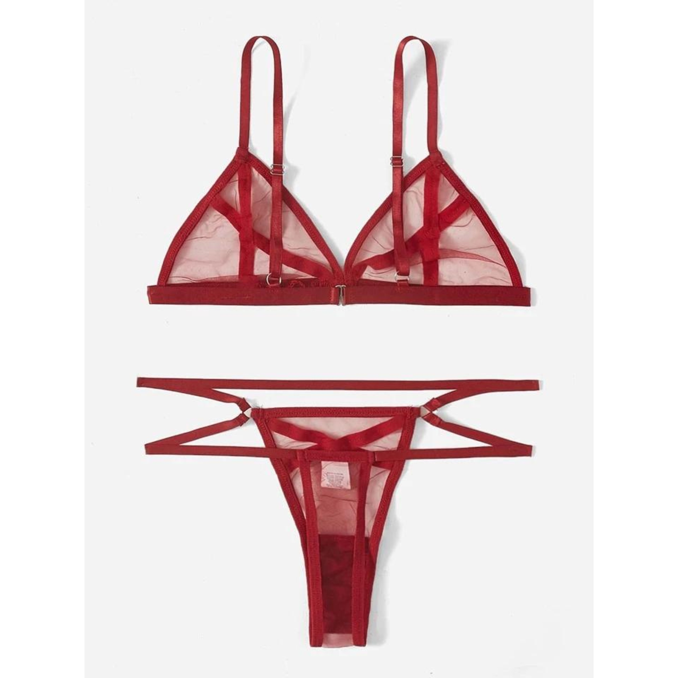 Set de lencería diseño de tiras cruzada de malla transparente para mujer