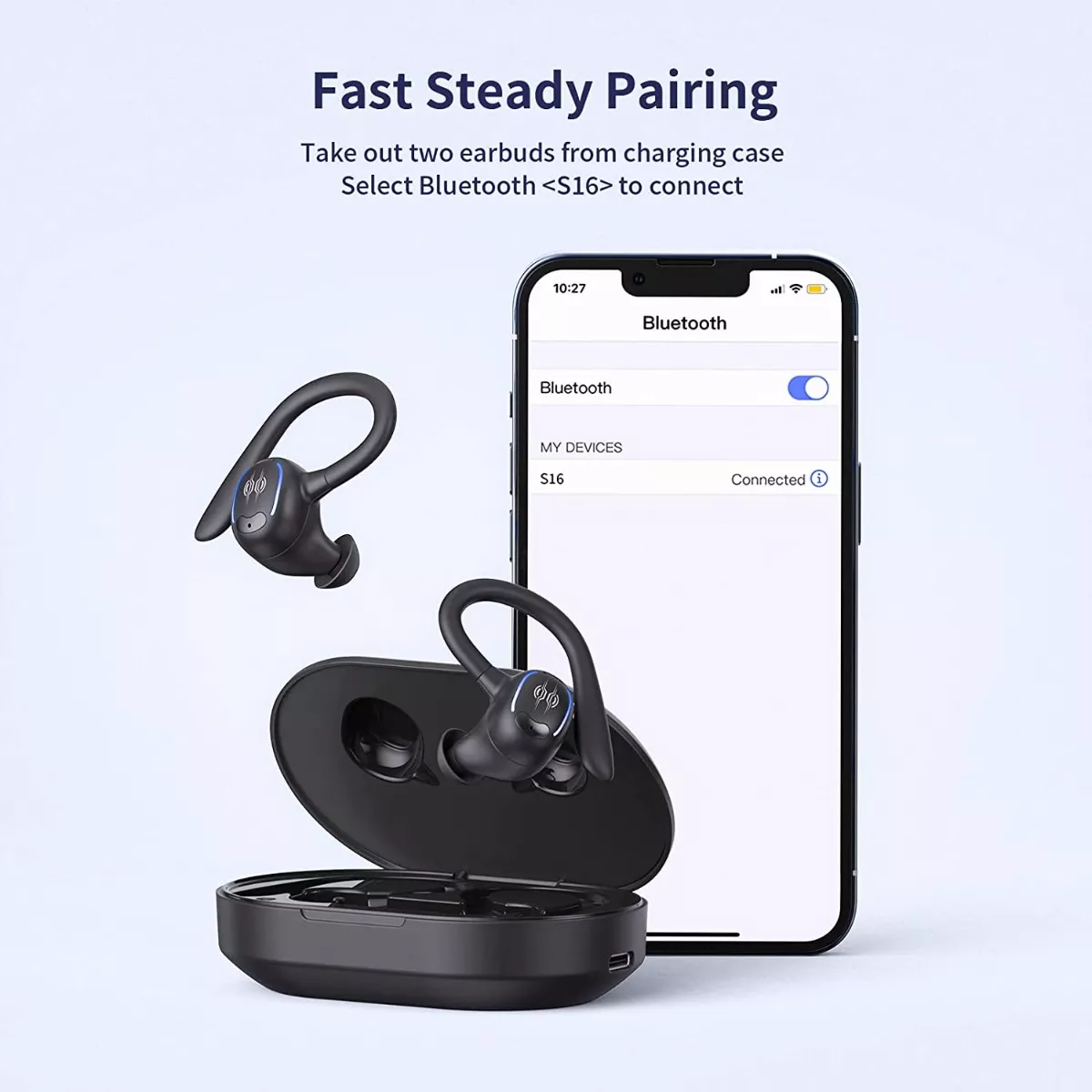 Auriculares Deportivos Bluetooth Impermeables Con Gancho Negro