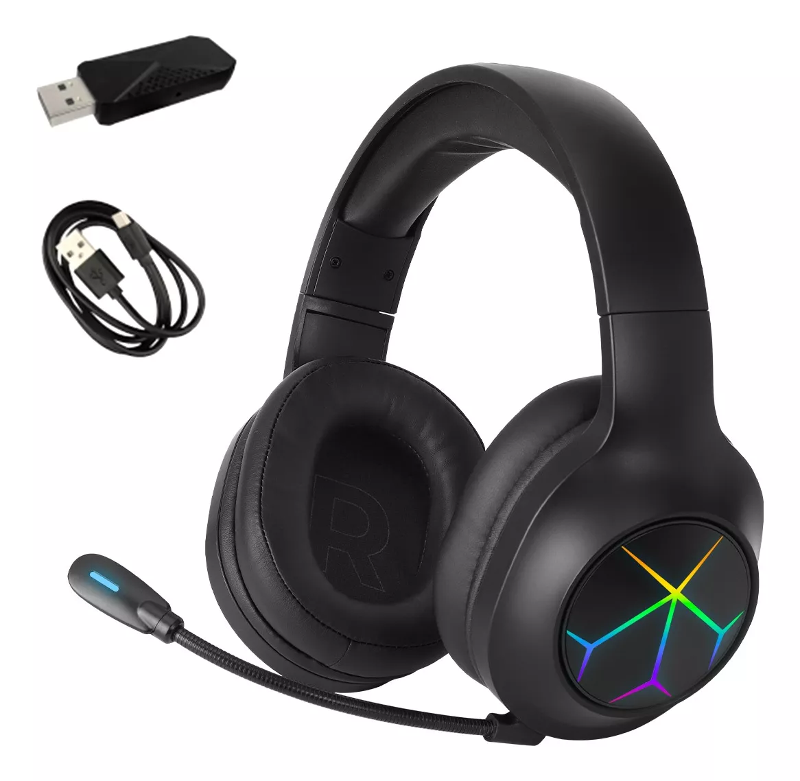 Auriculares Gamer Inalámbricos Bluetooth Diadema Juegos 2.4g Negro/lienas coloridas