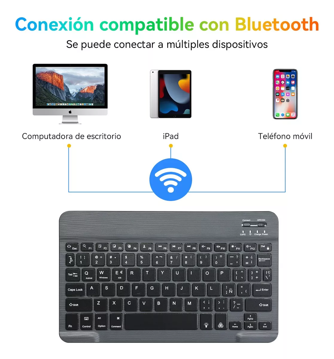 Teclado Bluetooth, Teclado inalámbrico Bluetooth Ultra Delgado de 8  Pulgadas con Panel táctil para Tableta, teléfono móvil, PC, Compatible para  Windows para Android, para iOS : : Electrónicos