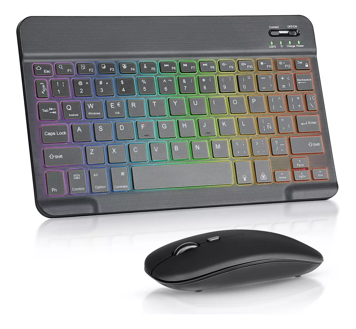 Kit Teclado Mouse Inalambrico Español Bluetooth Para Tablet Negro