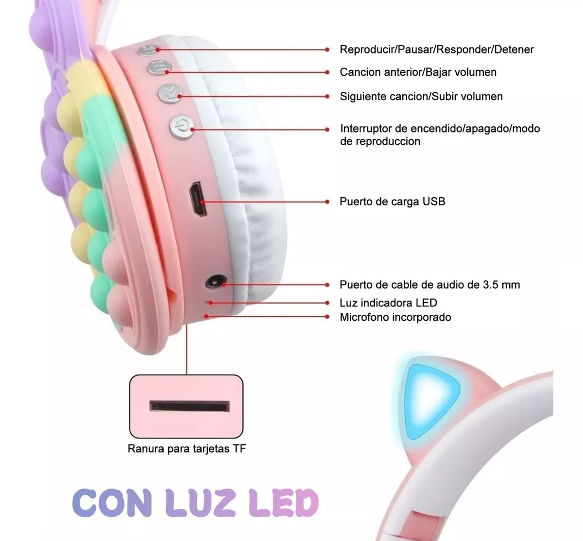 Audífonos Inalámbricos Bluetooth Diadem Micrófono Para Niños Rosa