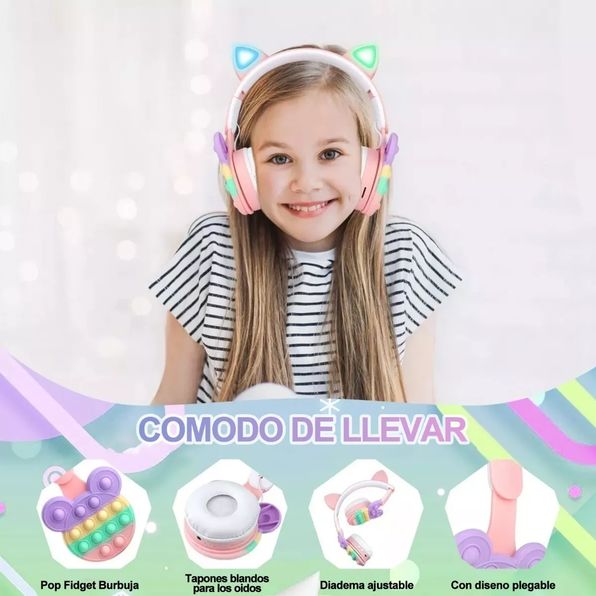 Audífonos Inalámbricos Bluetooth Diadem Micrófono Para Niños Rosa