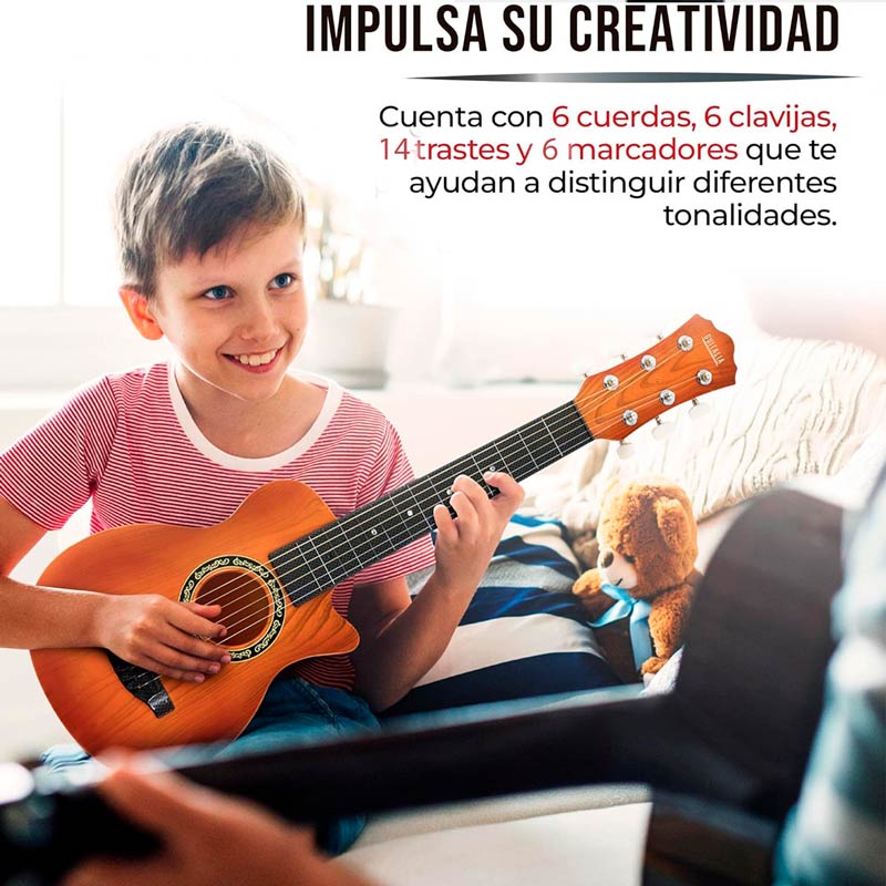 Guitarra De Juguete De Plástico 47cm Con Cuerdas Y Plumilla para crear tu ambiente musical cafe claro