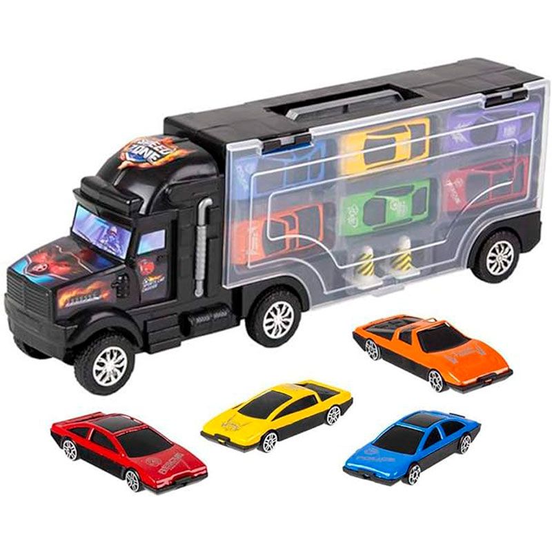 Set De 6 Carritos Y Un Trailer de Juguete A Escala, Coche Carro diversion