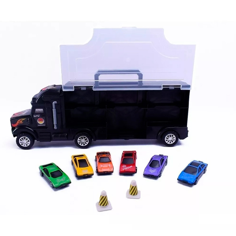 Set De 6 Carritos Y Un Trailer de Juguete A Escala, Coche Carro diversion