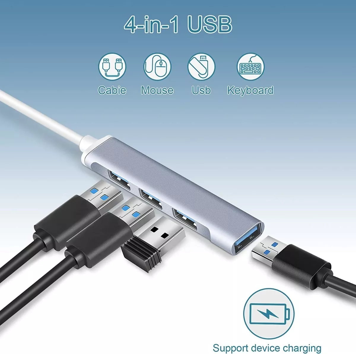 Hub Adaptador Multi-puerto Delgado De 4 Puertos Usb 3.0 Plata/Blanco