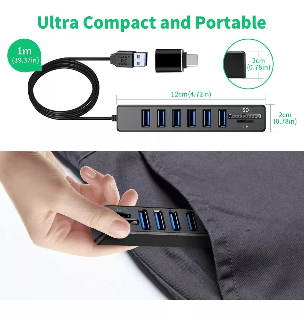 Adaptador Multipuerto 8 En 1 Usb Hubs Para Macbook / Pc Negro