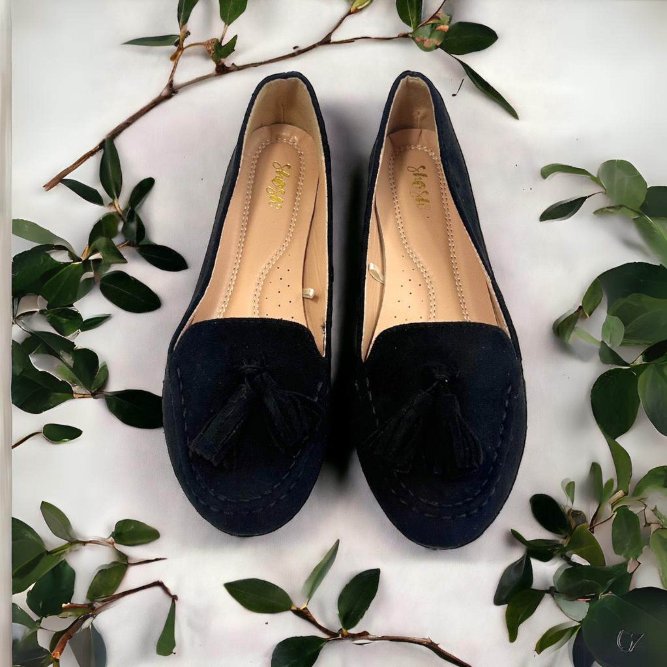 Mocasines loafer de gamuza cómodos y suaves con diseño de cordón para mujer de color negro, Ballerinas confort casuales y elegantes de gamuza para mujer de color negro, Zapatos sin tacón de gamuza para uso diario con cordón de gamuza para mujer