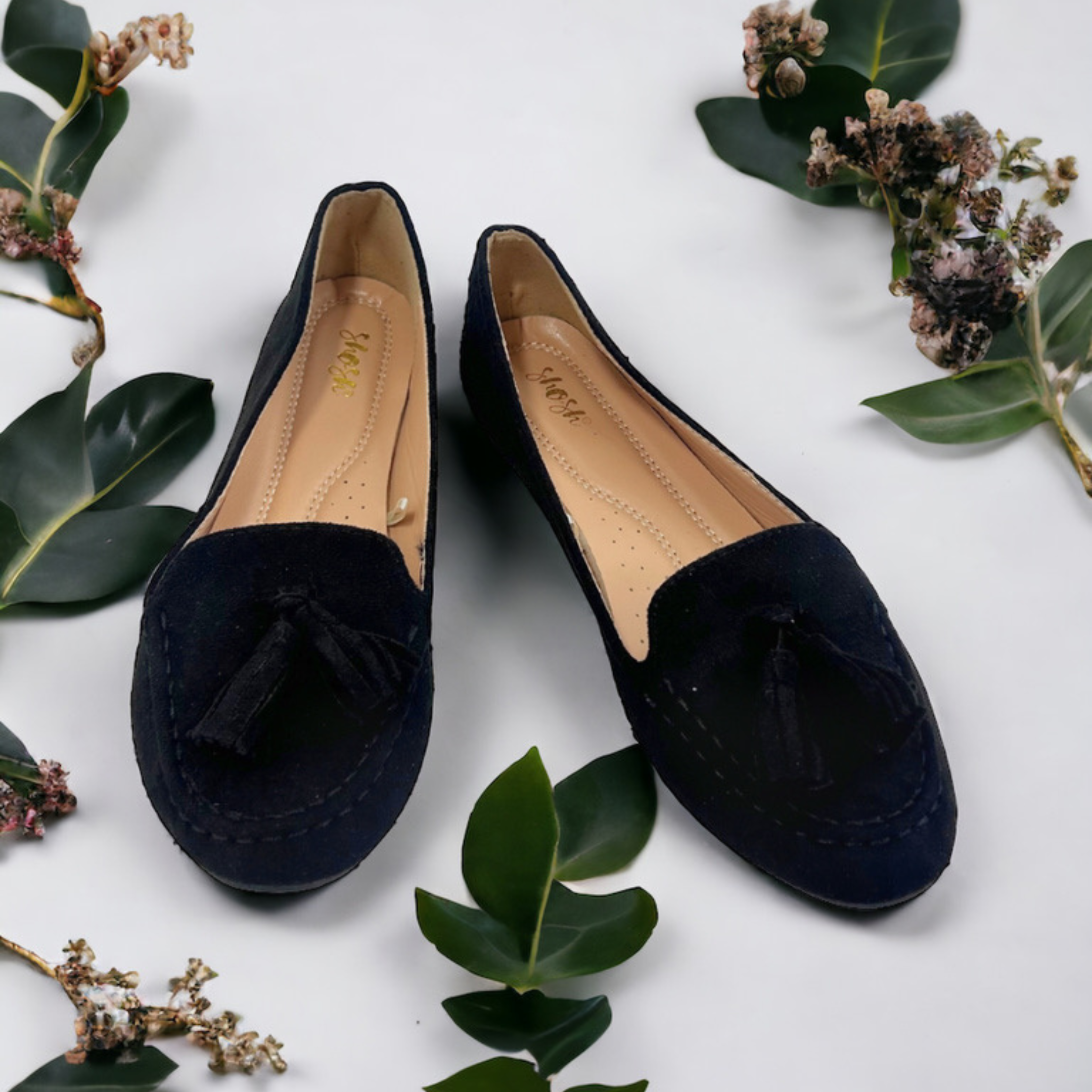 Mocasines loafer de gamuza cómodos y suaves con diseño de cordón para mujer de color negro, Ballerinas confort casuales y elegantes de gamuza para mujer de color negro, Zapatos sin tacón de gamuza para uso diario con cordón de gamuza para mujer