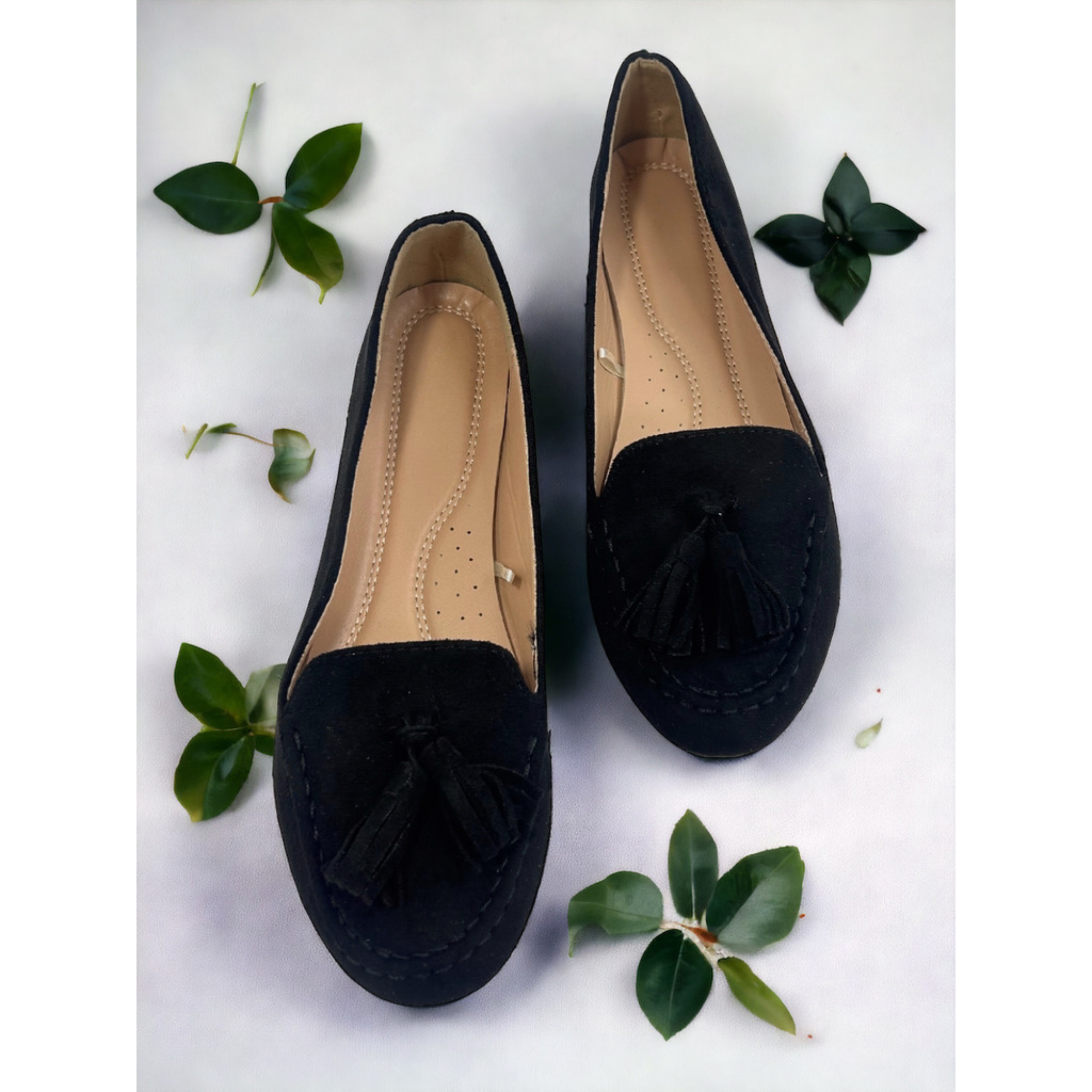 Mocasines loafer de gamuza cómodos y suaves con diseño de cordón para mujer de color negro, Ballerinas confort casuales y elegantes de gamuza para mujer de color negro, Zapatos sin tacón de gamuza para uso diario con cordón de gamuza para mujer