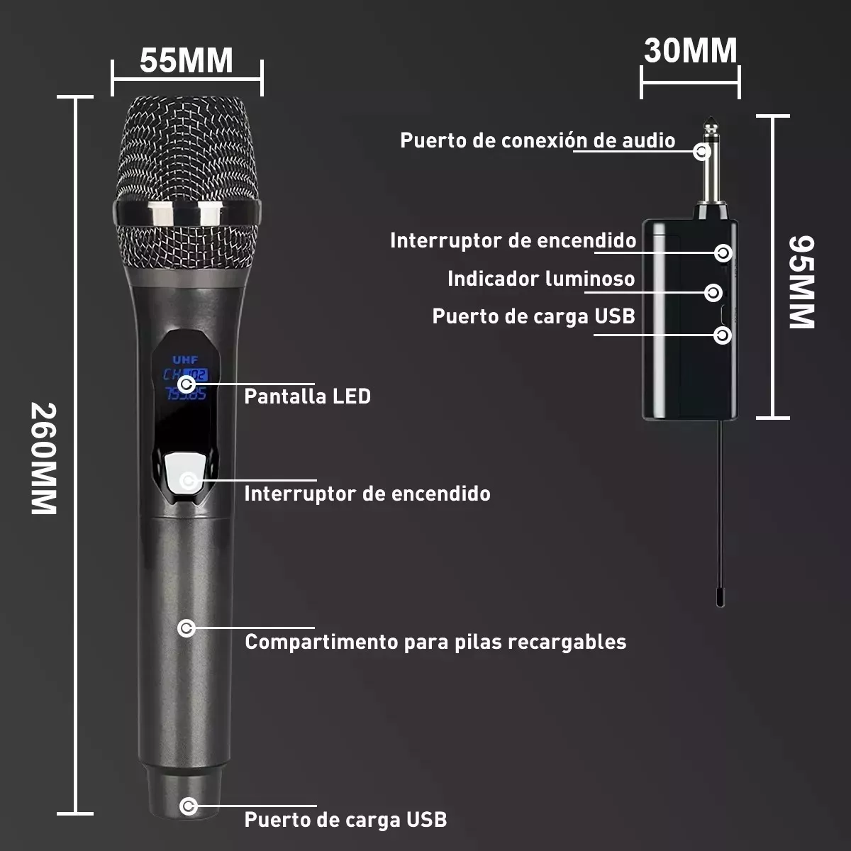 Microfono Inalambricos De Uhf Sintonizable Polivalente Karaoke Y