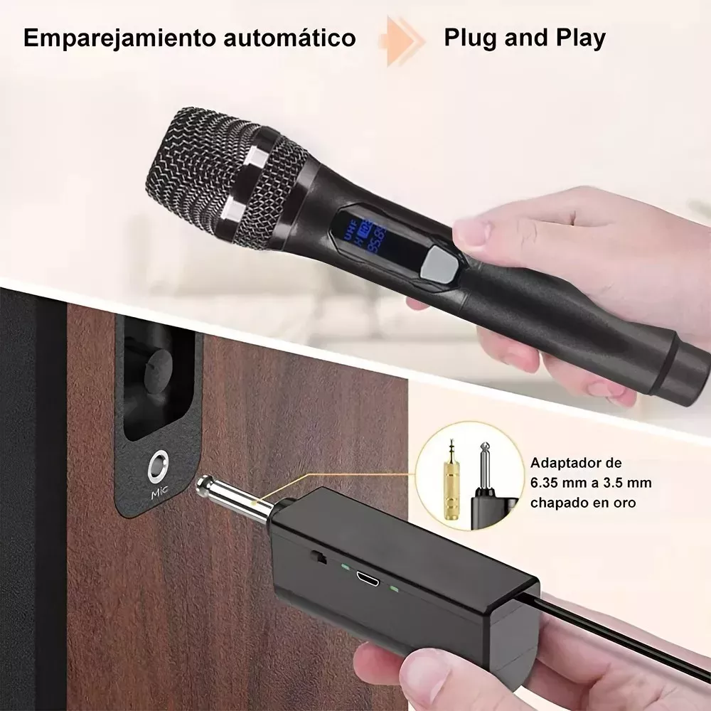 Microfono Inalambricos De Uhf Sintonizable Polivalente Karaoke Y Pc Microfono 2 Piezas Negro