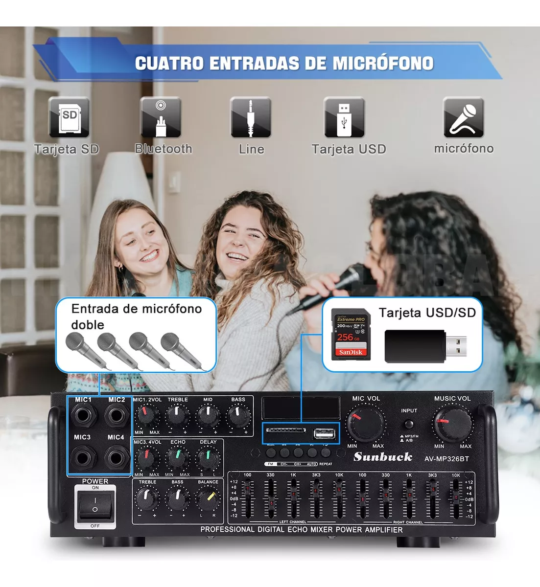Amplificador De Audio Para Auto Casa Bluetooth Negro