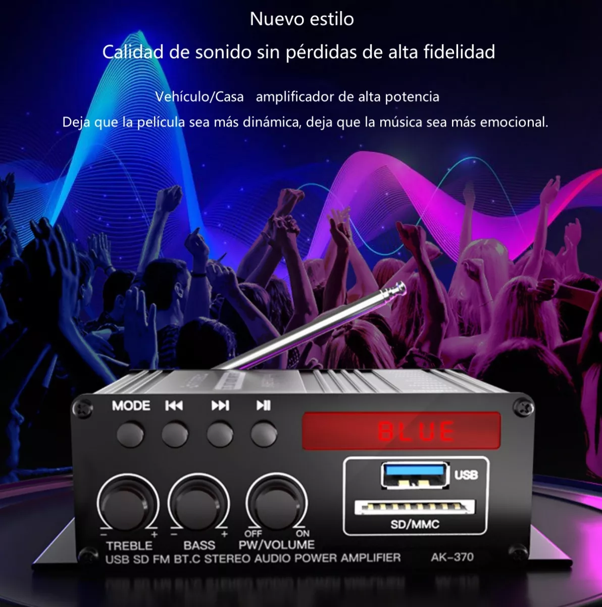 Amplificador De Audio Para Auto 2 Canales Bluetooth Negro