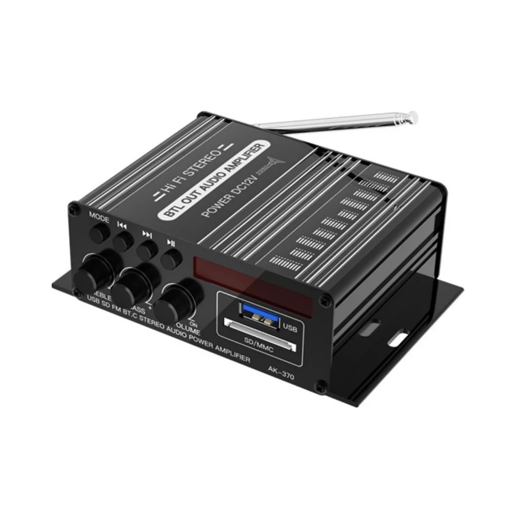 Amplificador De Audio Para Auto 2 Canales Bluetooth Negro