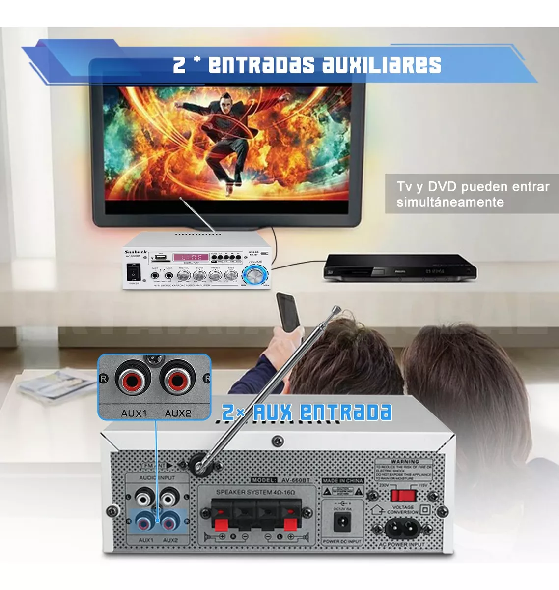 Amplificador De Audio Bluetooth Case Sunbuck Av-660bt 1200w