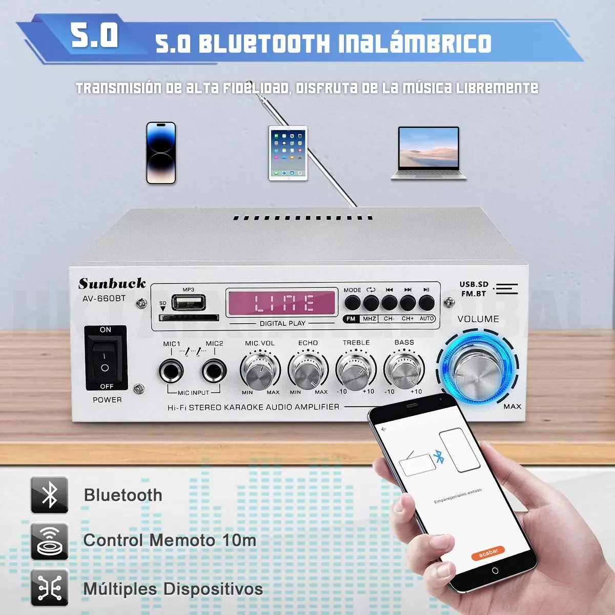 Amplificador De Audio Bluetooth Case Sunbuck Av-660bt 1200w