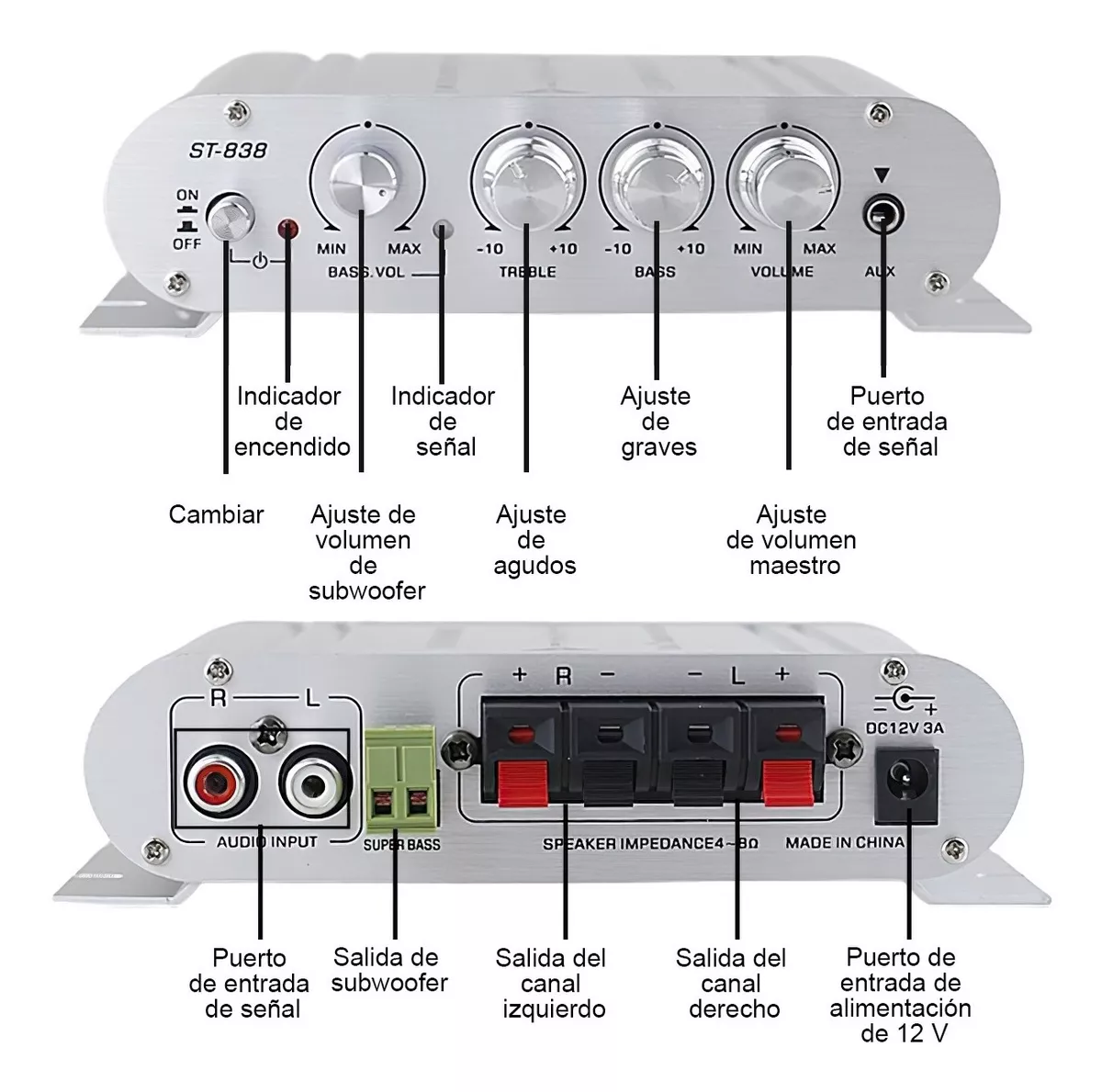 Amplificador De 800w Para Auto, Moto, Casa Rca V/Plata