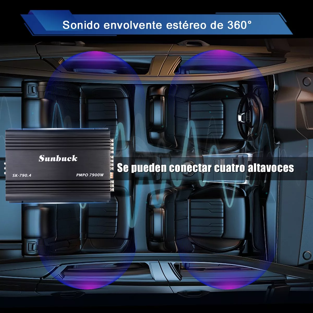 Amplificador De Audio Para Auto 4 Canales Sunbuck 7900w A Negro
