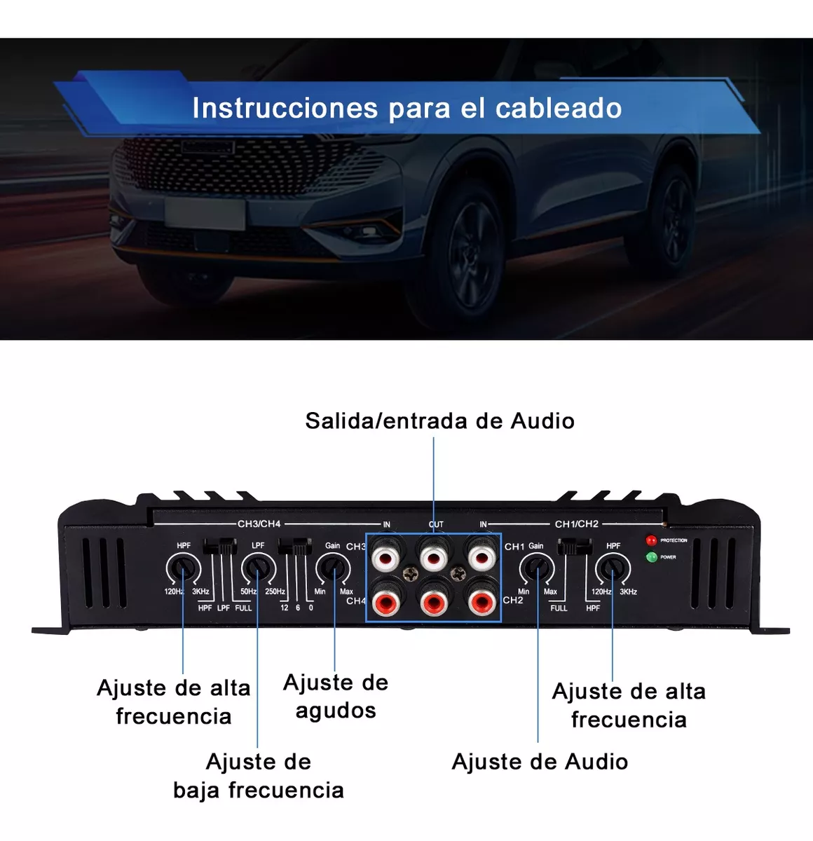 Amplificador De Audio Para Auto 4 Canales Sunbuck 7900w A Negro
