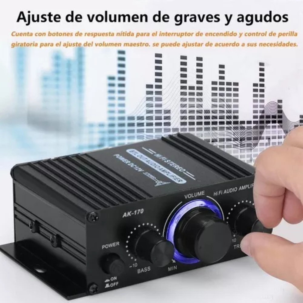 Amplificador de coche, amplificador de potencia para automóvil,  amplificador de audio estéreo digital, ajuste de volumen de graves agudos