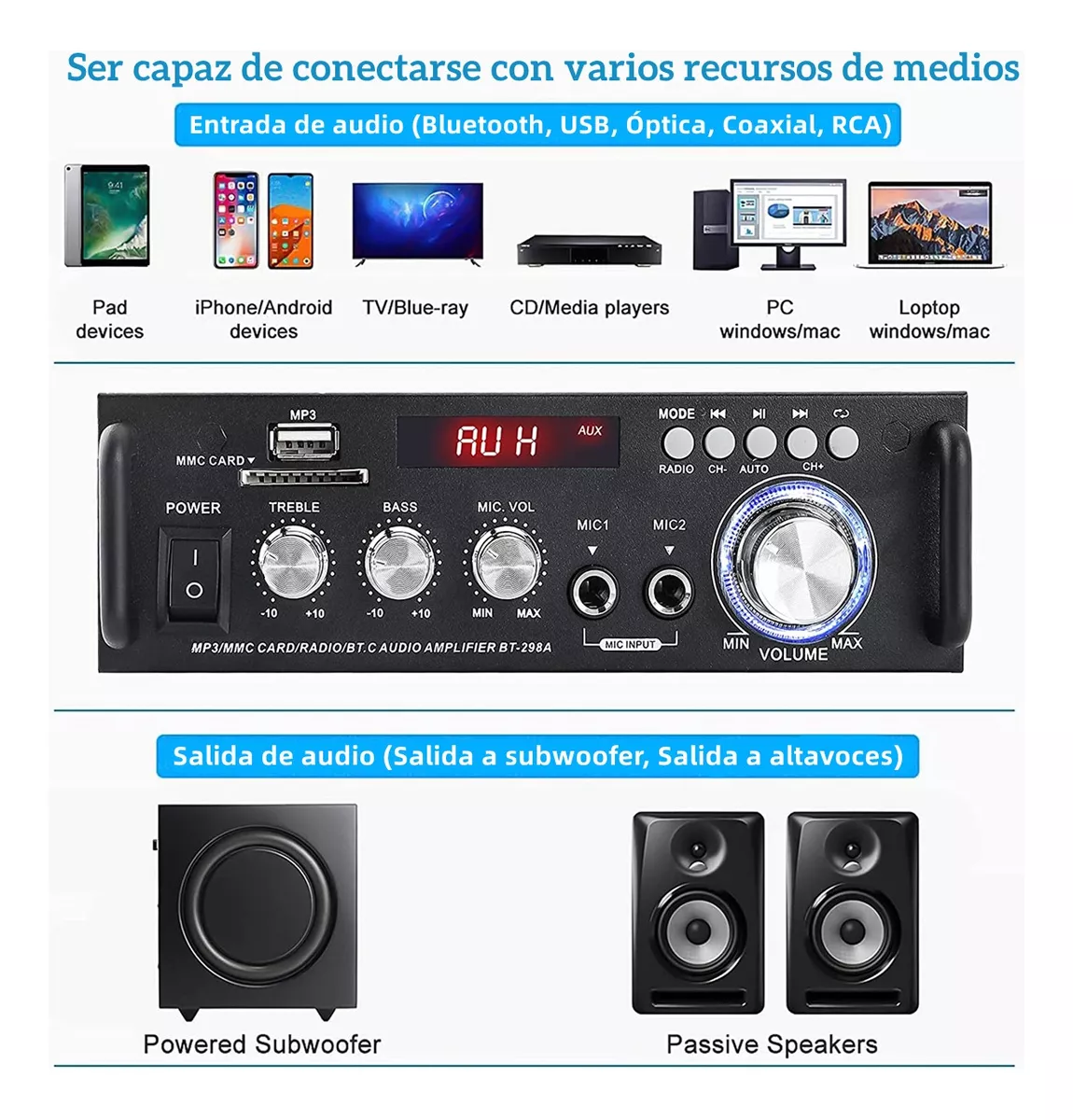 Amplificador De Audio Bluetooth Para Carro Auto 2 Canales NEGRO