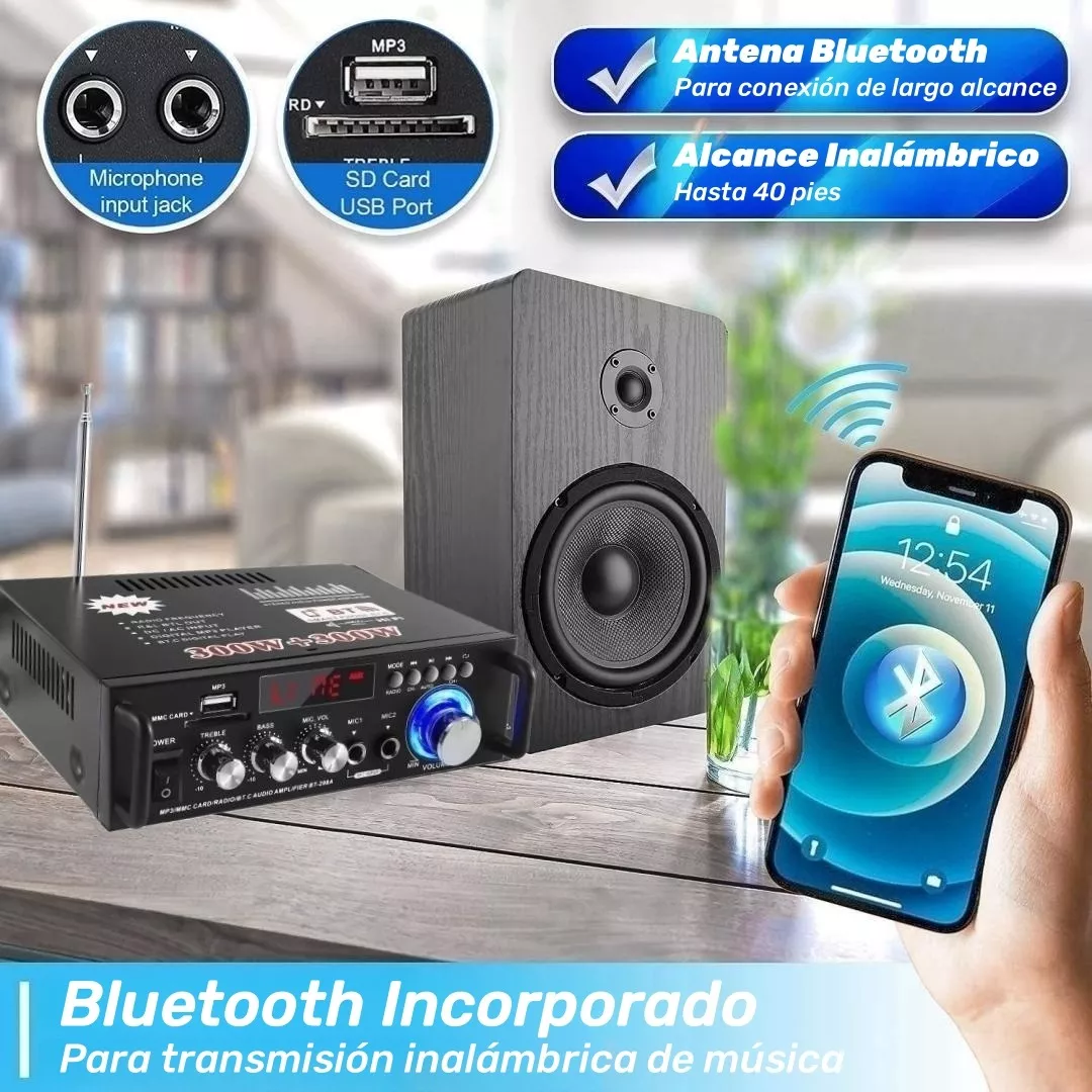 Amplificador De Audio Bluetooth Para Carro Auto 2 Canales NEGRO