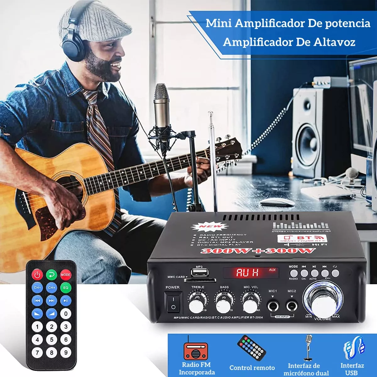 Amplificador De Audio Bluetooth Para Carro Auto 2 Canales NEGRO