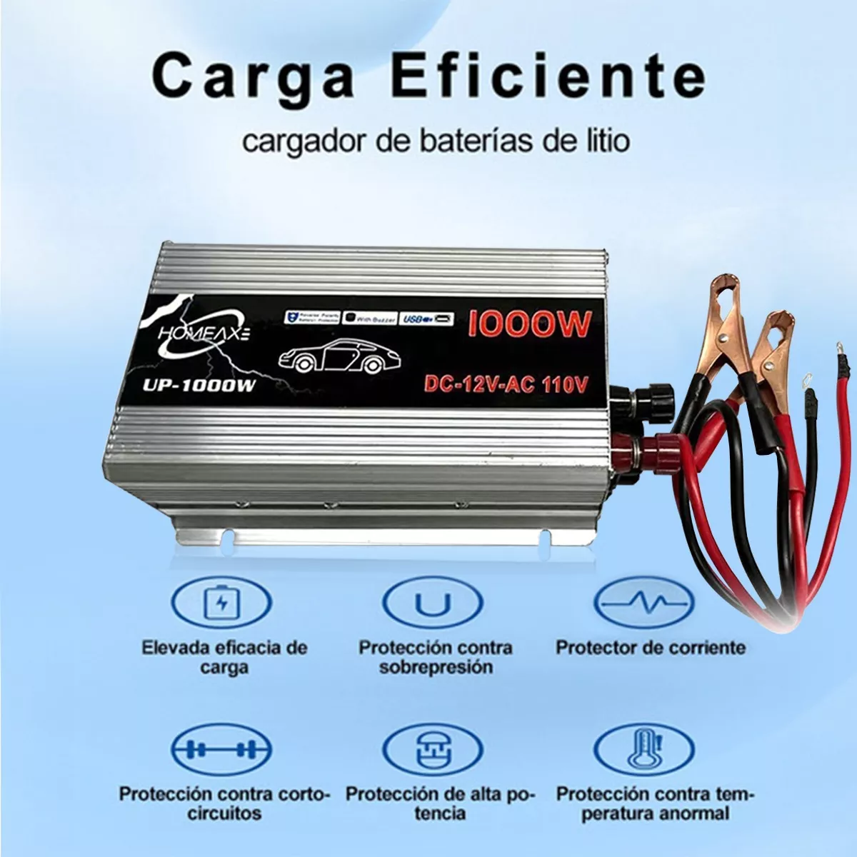 Inversor De Corriente Para Con Coche Dc 12v A 110v 1000w Gris