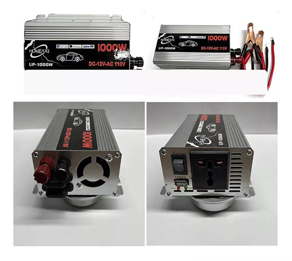 Inversor De Corriente Para Con Coche Dc 12v A 110v 1000w Gris