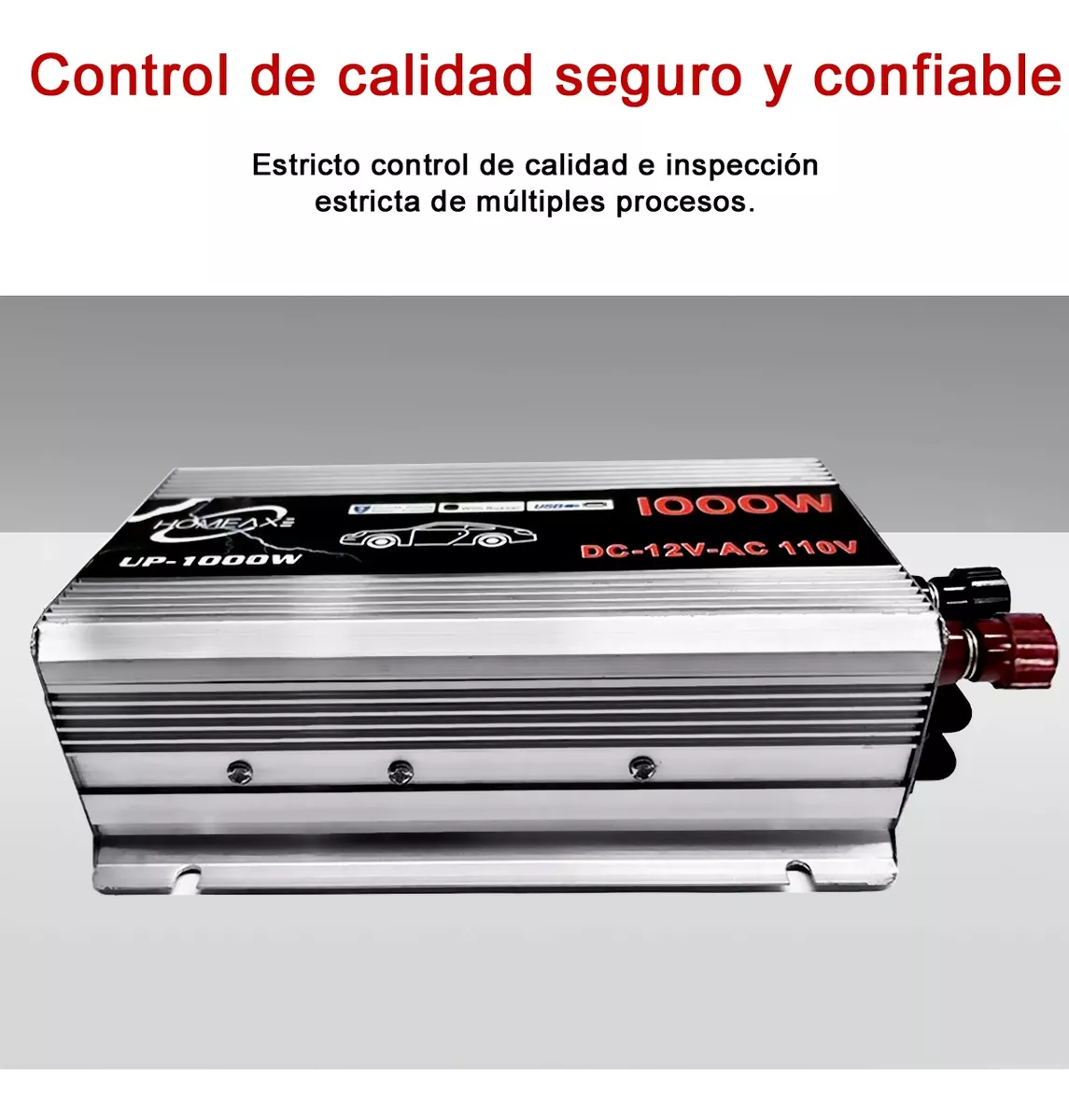 Inversor De Corriente Para Con Coche Dc 12v A 110v 1000w Gris