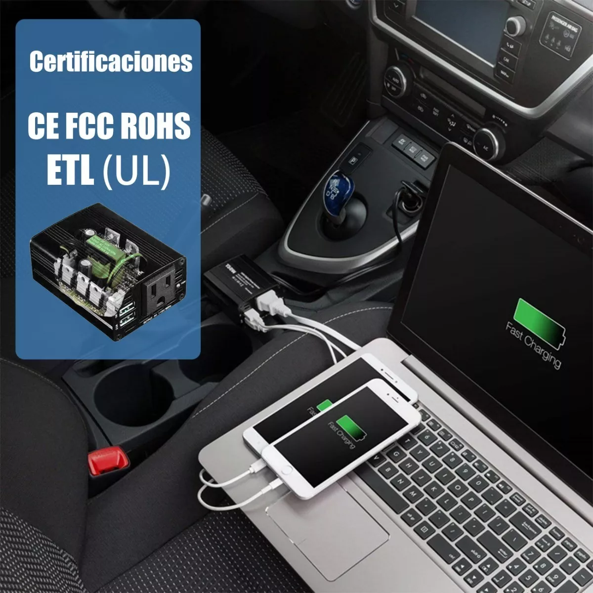 Inversor De Corriente Automático, 12v A 110v 300w, 2 Ac Y 2 Negro