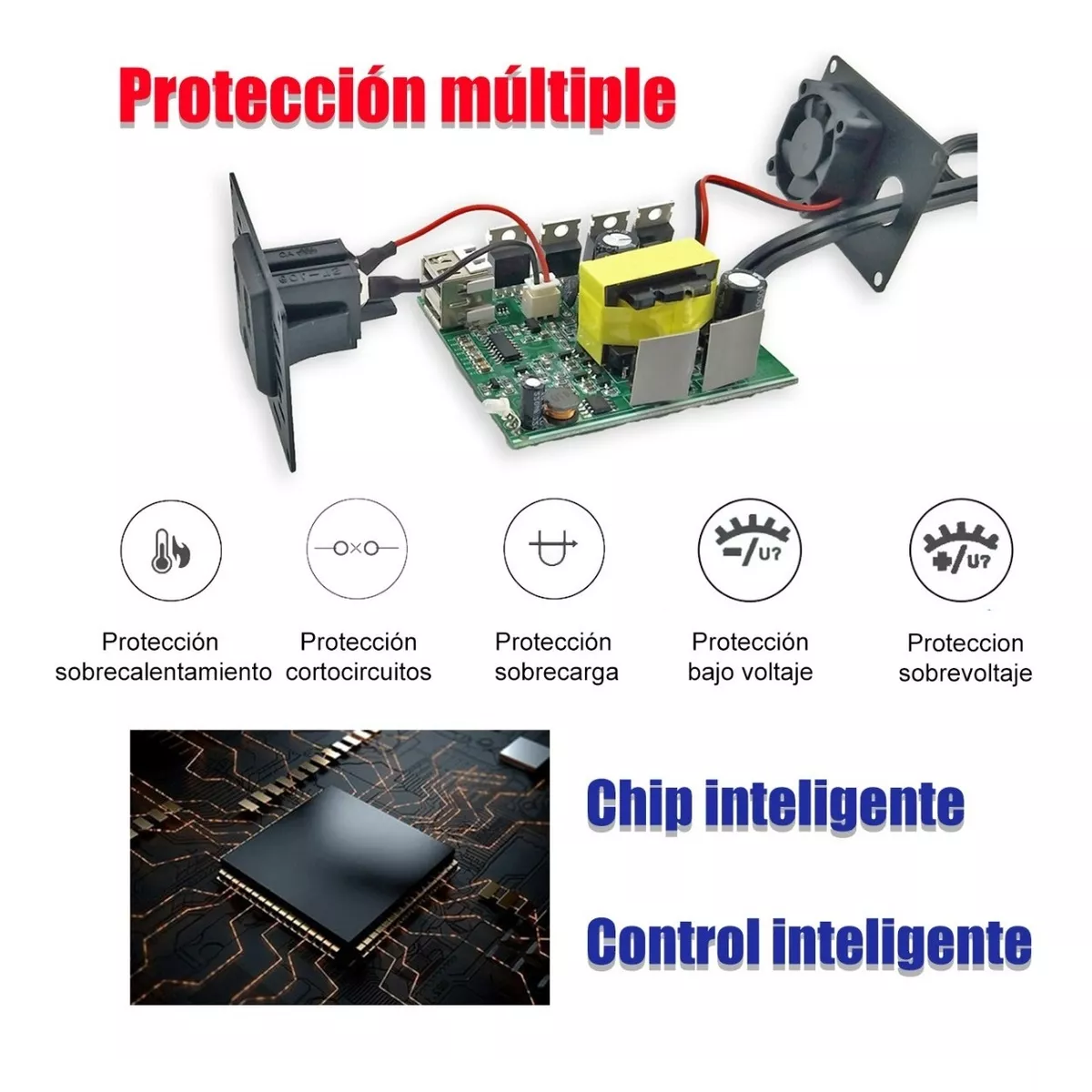 Inversor De Corriente Automático, 12v A 110v 300w, 2 Ac Y 2 Negro
