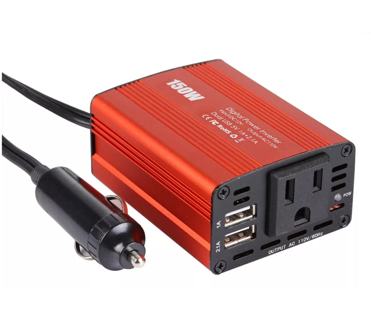 Inversor De Corriente Para Auto 150w, 12v-110v Rojo
