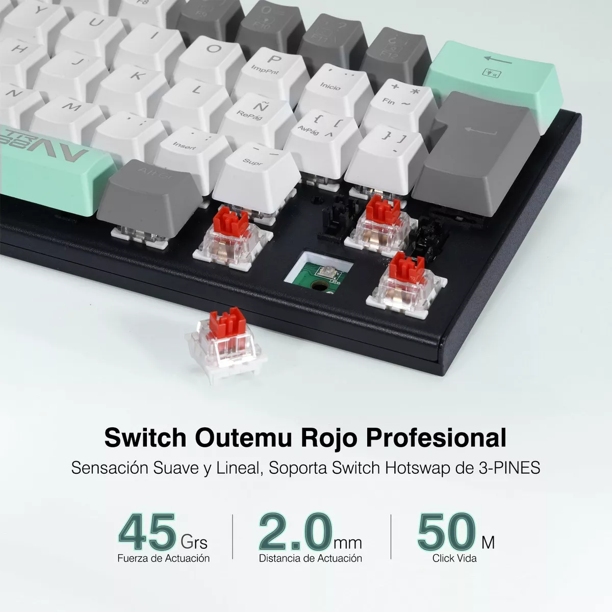 Mini Teclado Inalambrico Español Z11 Con Bt/receptor Usb/cable Verde menta RGB Outemu Red