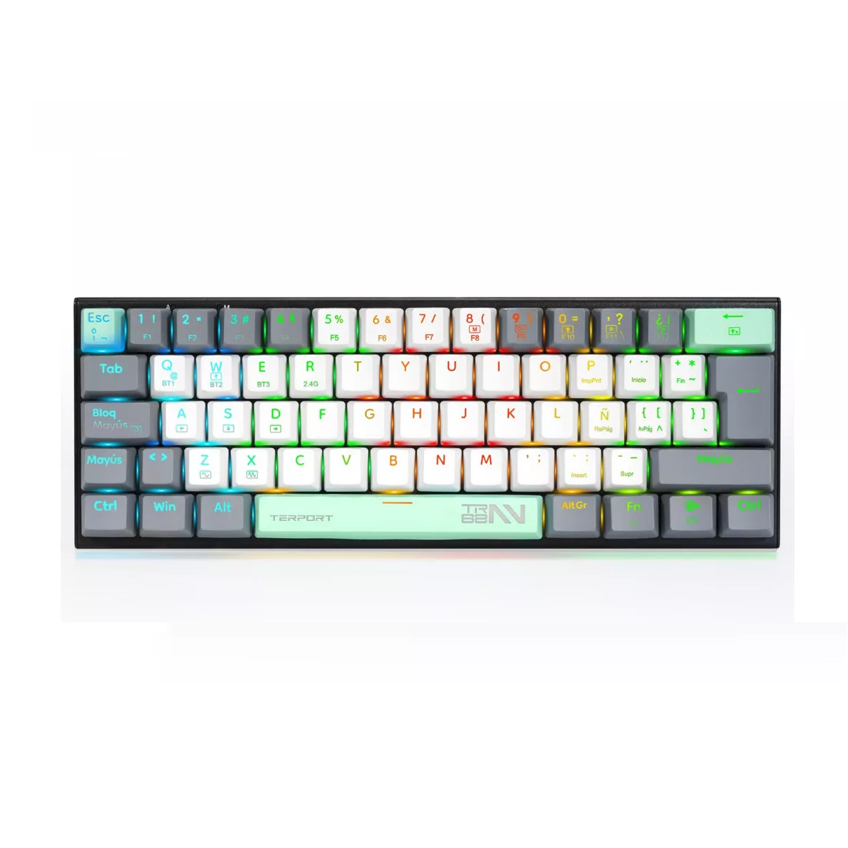 Mini Teclado Inalambrico Español Z11 Con Bt/receptor Usb/cable Verde menta RGB Outemu Red