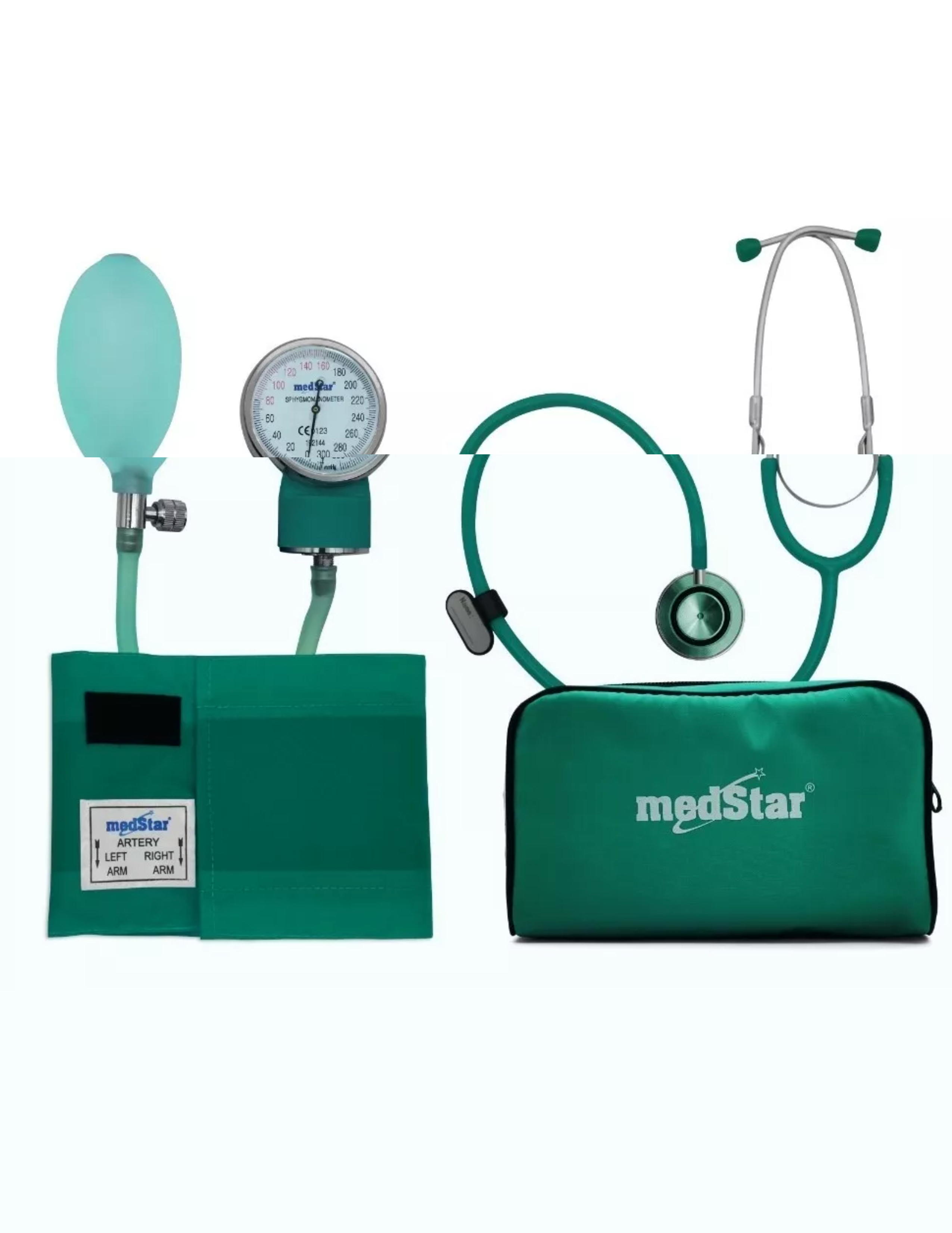 Kit Baumanómetro Con Estetocopio Doble Campana Medstar Color Verde