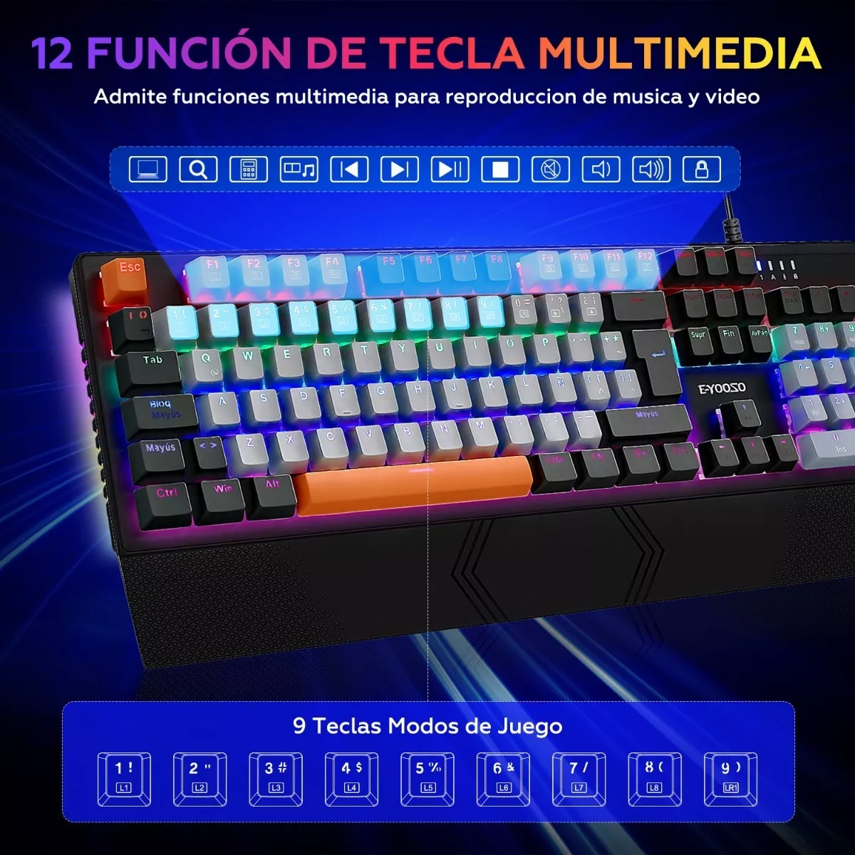 Teclado Mecánico Español Gris y Negro
